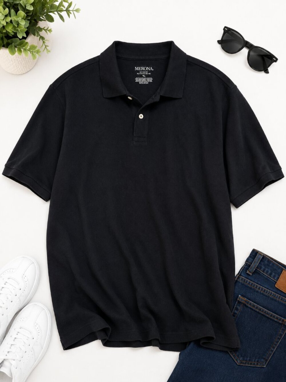 Merona Black Polo Shirt Men's XL Short Sleeve Classic Casual 100% Cotton